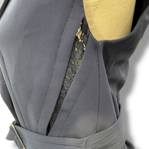 Rebecca Taylor Navy Blue Vest Size 0 XS Lace Trim Belted Suiting Sleeveless - Picture 8 of 14